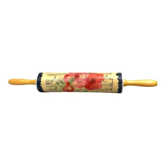 Mixed Media Vintage Rolling Pin, Upcycled with Vintage Sheet Music & Rose Paper - Picture 7 of 13